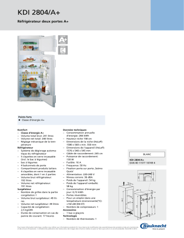 Bauknecht KDI 2804/A+ Fridge/freezer combination Manuel utilisateur | Fixfr