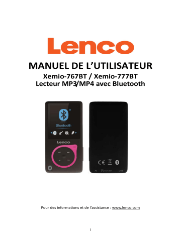 Lenco Xemio-767 BT Pink MP3-MP4 player Manuel du propriétaire | Fixfr