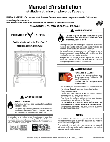 Installation manuel | Vermont Castings Intrepid FlexBurn Wood Burning Stove Guide d'installation | Fixfr