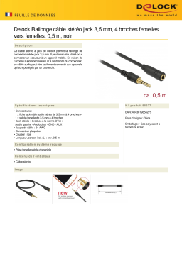 DeLOCK 85627 Stereo Jack Extension Cable 3.5 mm 4 pin male to female 0.5 m black Fiche technique