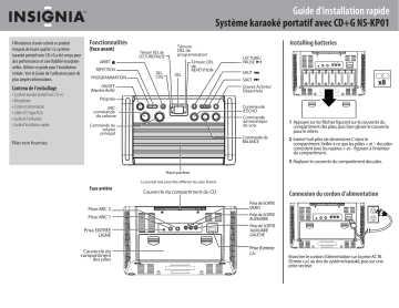 Insignia NS-KP01 CD+G Portable Karaoke System Guide d'installation rapide | Fixfr