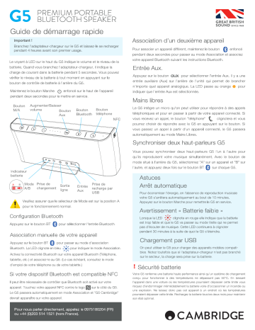 Cambridge Audio G5 Guide de démarrage rapide | Fixfr