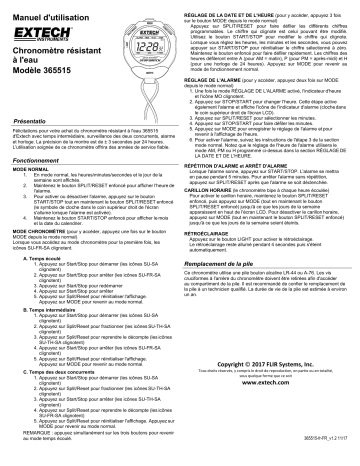 Extech Instruments 365515 Stopwatch/Clock Manuel utilisateur | Fixfr