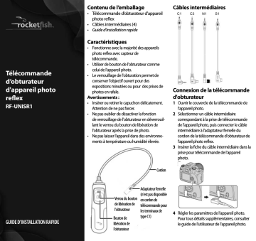 RocketFish RF-UNISR1 3' Wired Remote Shutter Control Guide d'installation rapide | Fixfr