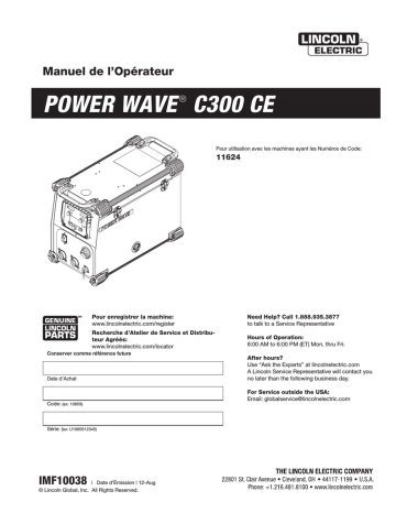 Mode d'emploi | Lincoln Electric Power Wave C300CE - 11624 Manuel utilisateur | Fixfr