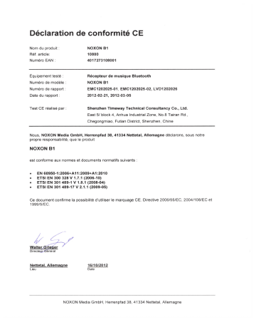 Manuel du propriétaire | Terratec NOXON B1 claration conformite CE Manuel utilisateur | Fixfr