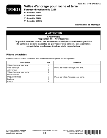 Guide d'installation | Toro Dirt Stakes, 2226 Directional Drill Utility Equipment Manuel utilisateur | Fixfr