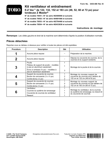 Guide d'installation | Toro Blower and Drive Kit, 48in E-Z Vac for Z Master Mower Attachment Manuel utilisateur | Fixfr