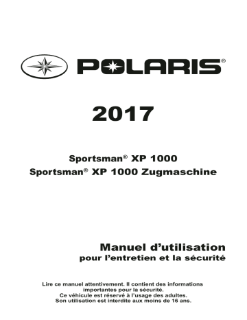 ATV or Youth Sportsman XP 1000 / XP 1000 Zugmaschine 2017 Manuel du propriétaire | Fixfr