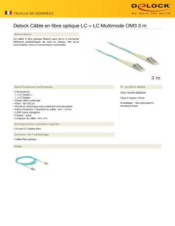 DeLOCK 86560 Cable Optical Fibre LC to LC Multi-mode OM3 3 m Fiche technique | Fixfr