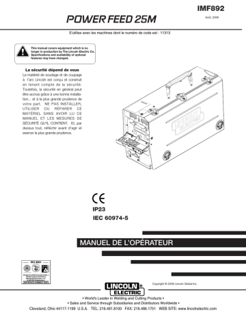 Mode d'emploi | Lincoln Electric Power Feed 25M  (CE) - 11714 Manuel utilisateur | Fixfr