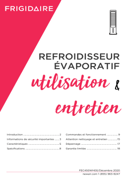 NewAir FEC450WH00 Frigidaire Evaporative Air Cooler, 412 CFM, Slim Contemporary Design, Removable Water Tank, 3 Fan Speeds, Automatic Oscillation, Energy Efficient Eco-Friendly Cooling, and Easy Glide Caster Wheels  Manuel utilisateur