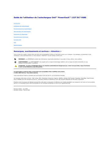 Dell PowerVault 122T DLT VS80 (Autoloader) storage Manuel utilisateur | Fixfr