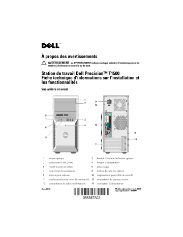 Dell Precision T1500 workstation Guide de démarrage rapide | Fixfr