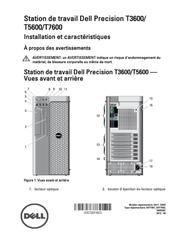 Dell Precision T3600 workstation Guide de démarrage rapide | Fixfr