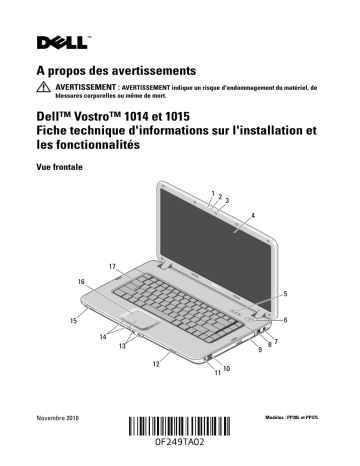 Dell Vostro 1014 laptop Guide de démarrage rapide | Fixfr