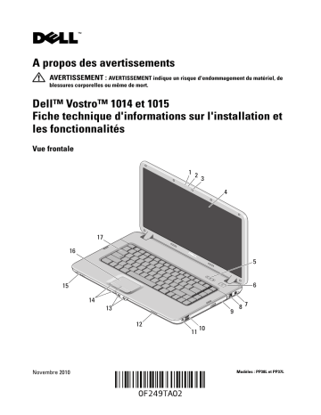 Dell Vostro 1015 laptop Guide de démarrage rapide | Fixfr