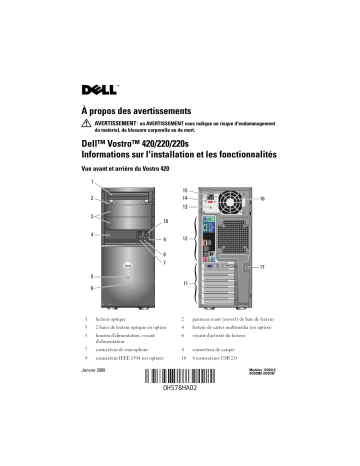 Dell Vostro 220 desktop Guide de démarrage rapide | Fixfr