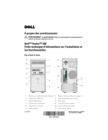Dell Vostro 430 desktop Guide de démarrage rapide | Fixfr