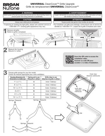 Broan FG701 Replacement Grille Cover Manuel utilisateur | Fixfr
