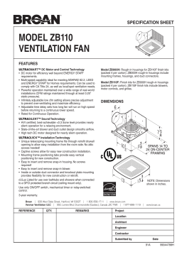 Broan ZB110 Ultra Green Series 0.3-Sone 110-CFM White Bathroom Fan Manuel utilisateur