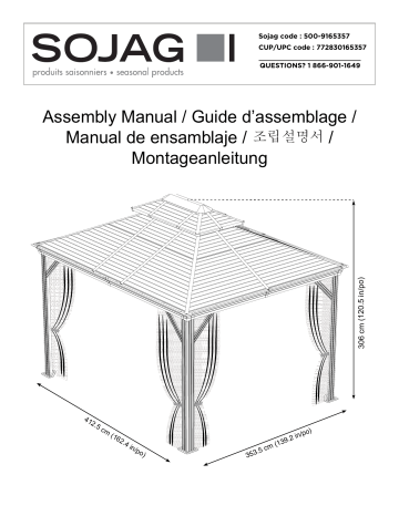 Installation manuel | Sojag 500-9165357 Mykonos Dark Grey Metal Rectangle Screened Gazebo Guide d'installation | Fixfr