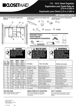 ClosetMaid 8810 ShelfTrack 7-ft to 10-ft x 12-in White Wire Closet Kit Guide d'installation