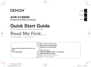 Denon AVR-X1300W INTEGRATED NETWORK AV RECEIVER Guide de démarrage rapide | Fixfr