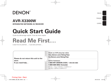 Denon AVR-X3300W 7.2-channel home theater receiver Guide de démarrage rapide | Fixfr