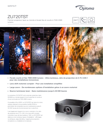 Manuel du propriétaire | Optoma ZU720TST Short throw projector Manuel utilisateur | Fixfr