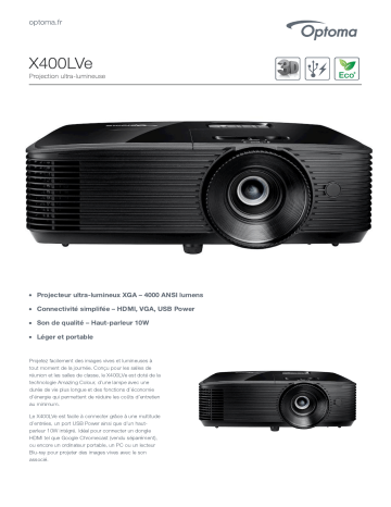 Manuel du propriétaire | Optoma X400LVe projector Manuel utilisateur | Fixfr