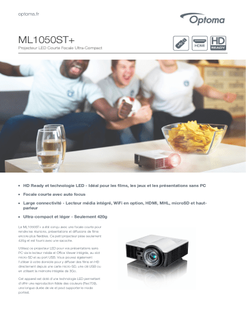 Manuel du propriétaire | Optoma ML1050ST+ Short Throw Pocket LED Projector Manuel utilisateur | Fixfr