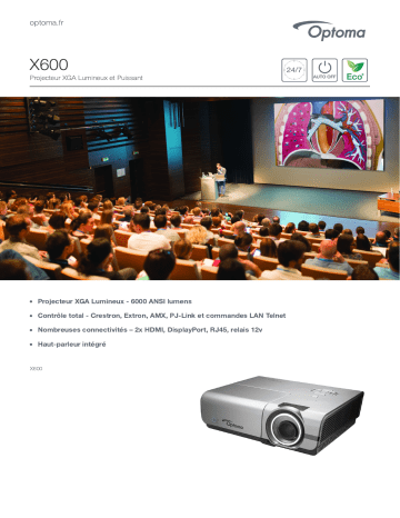 Manuel du propriétaire | Optoma X600 Bright and powerful XGA projector Manuel utilisateur | Fixfr