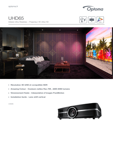 Manuel du propriétaire | Optoma UHD65 4K Ultra High Definition Home Cinema Projector Manuel utilisateur | Fixfr