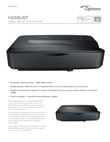 Manuel du propriétaire | Optoma HZ48UST Short throw Projector Manuel utilisateur | Fixfr