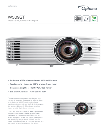 Manuel du propriétaire | Optoma W309ST projector Manuel utilisateur | Fixfr