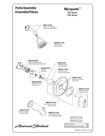 American Standard 7761.181 Marquette Anti-Scald Pressure Balance Tub & Shower Set Manuel utilisateur | Fixfr