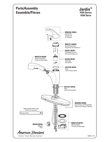 American Standard 4184F.075 Jardin 1-Handle Pull-Out Kitchen Faucet Manuel utilisateur | Fixfr