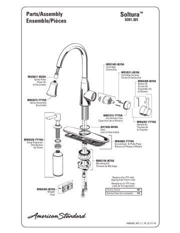 American Standard 9391.301.075 Soltura 1 Handle Pull Down High Arc Kitchen Faucet Manuel utilisateur | Fixfr