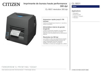 Citizen CL-S631 printer Fiche technique | Fixfr