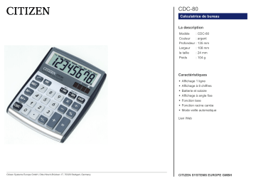 Citizen CDC-80 calculator Fiche technique | Fixfr
