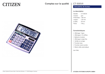 Citizen CT-500VII calculator Fiche technique | Fixfr