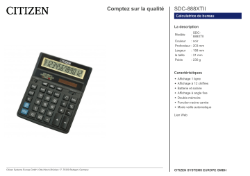 Citizen SDC-888XTII calculator Fiche technique | Fixfr