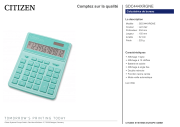 Citizen SDC444XRGNE calculator Fiche technique | Fixfr