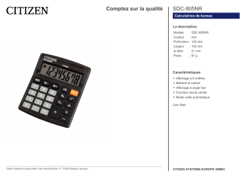 Citizen SDC-805NR calculator Fiche technique | Fixfr