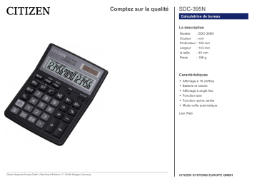 Citizen SDC-395N calculator Fiche technique | Fixfr
