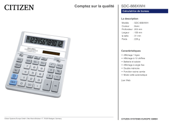 Citizen SDC-888XWH calculator Fiche technique | Fixfr
