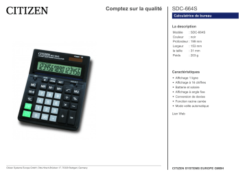Citizen SDC-664S calculator Fiche technique | Fixfr