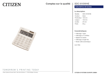 Citizen SDC-810WHE calculator Fiche technique | Fixfr