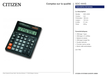 Citizen SDC-444S calculator Fiche technique | Fixfr